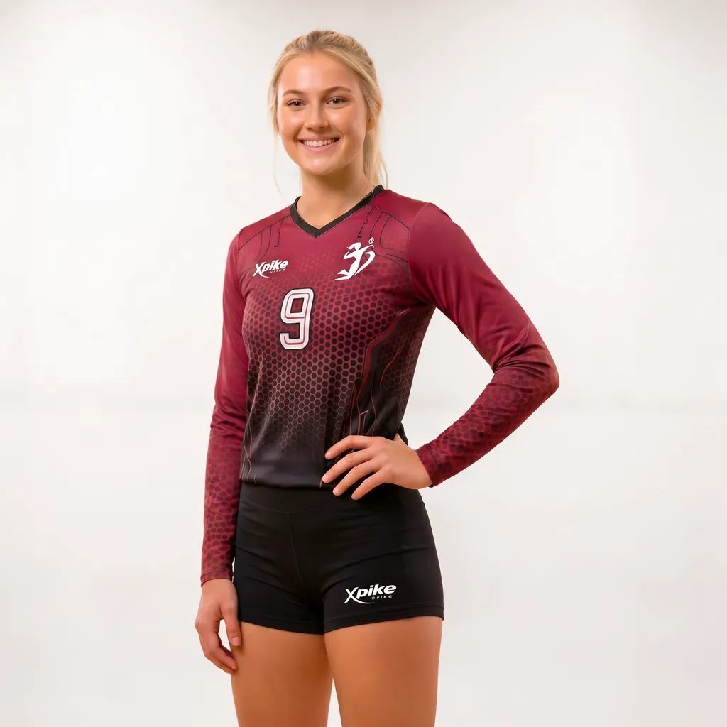 Hex Texture Long Sleeve Jersey · Hex Texture · Color Burgundy · Front